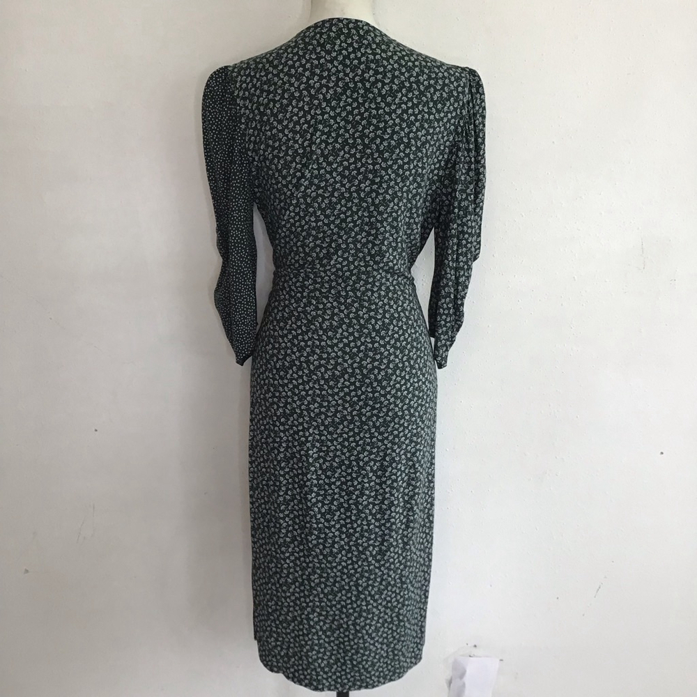 See By Chloé Women Elegant Dark Emerald Green & White Floral Midi Wrap Dress 6 - Picture 3 of 14